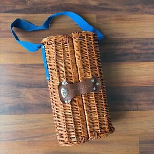 Grey Goose Wicker Picnic Basket Carrier Bag Blue Strap Handle